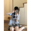 Áo babydoll xếp ly màu xanh tay ngắn đính nơ kiểu ulzzang thời trang hàn quốc