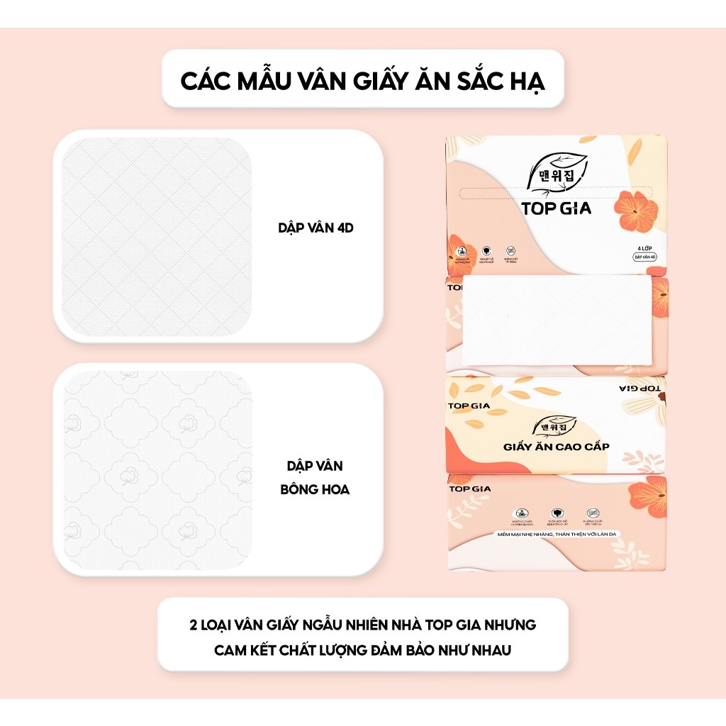 (MẪU MỚI) Giấy ăn rút Top Gia Sắc Hạ thùng 36 gói 4 lớp dập vân 4D chắc chắn siêu dai mềm mịn