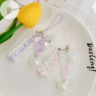 TWE Móng Vuốt Nơ Dễ Thương Mặt Dây Chuyền Móc Khóa Điện Thoại Ren Ruy Băng Đính Hạt Trang Trí Phụ Kiện Quà Tặng Túi Mặt Dây Chuyền VN