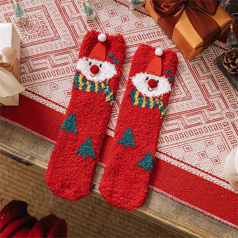 YIOI Ngày Lễ Theo Chủ Đề San Hô Lông Cừu Tầng Tất Cho Ấm Áp Mặc Nhà Unisex Giáng Sinh Họa Tiết Hoạt Hình Fuzzy Dép Tất Hồ