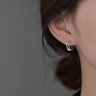 Bạc 925 Kim Hai Lớp Trơn Vòng Bông Tai Nhẹ Sang Trọng Niche 2024 Mới Bán Chạy Bông Tai Nữ Cao Cấp