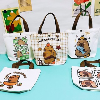 Túi Đi Học, Túi Đi Học Thêm, Túi Tote Vải Canvas, Túi Tote Hoạt Hình, Túi Capybara Nhỏ