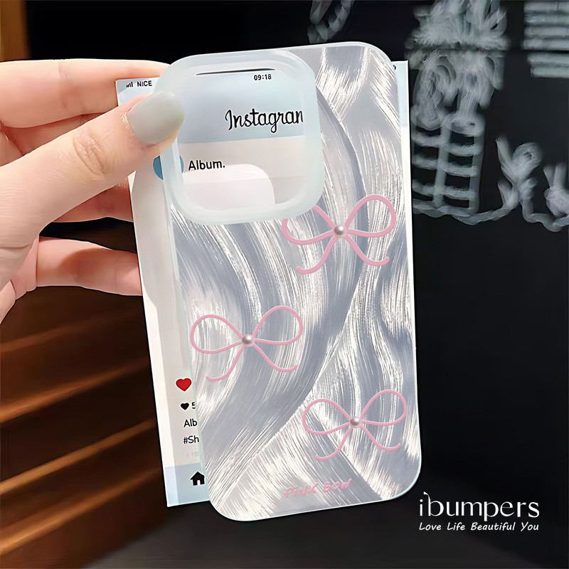 ibumpers Ốp Điện Thoại iPhone Thanh Lịch Có In Nơ Màu Hồng Tinh Tế Và Dây Đeo Đính Hạt Lấp Lánh Ốp Lưng Trong Suốt Nhám Mờ Chống Bẩn Chống Sốc Cho IPhone 16 15 14 12 13 11 Pro Max IP 7 8 Plus X XS XR
