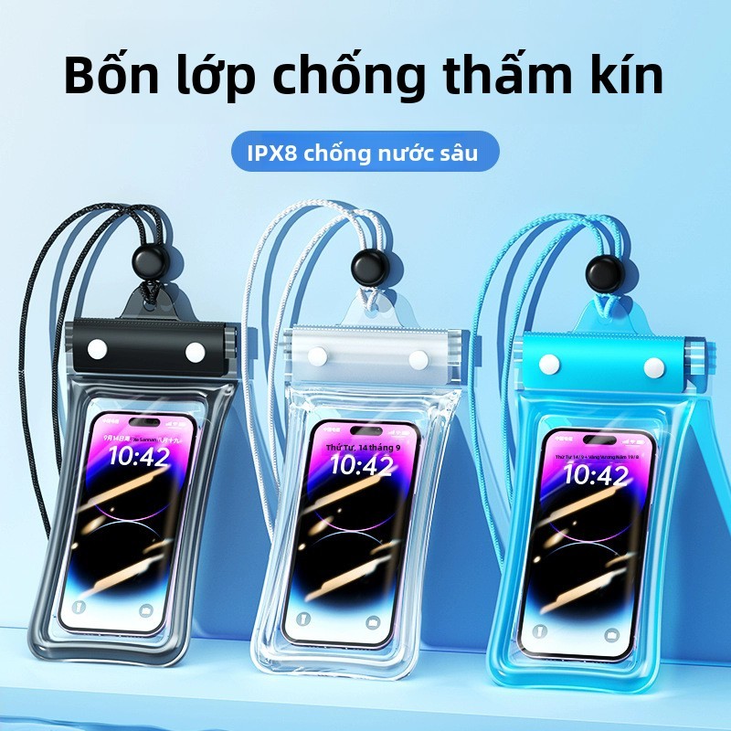 2025 Túi điện thoại nổi chống nước mới, chống rơi, kín, màn cảm ứng nổi với túi khí cho bơi lội, đi bè và đi bè nước trắng