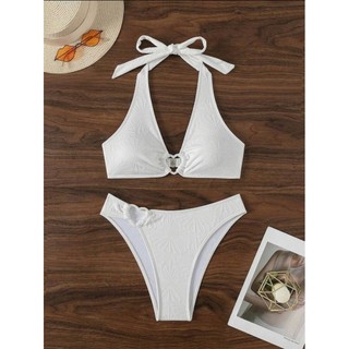 Đồ Bơi Nữ Màu Đen Trắng Trái Tim Trang Trí Dây Hai Mảnh Bikini Đồ Bơi