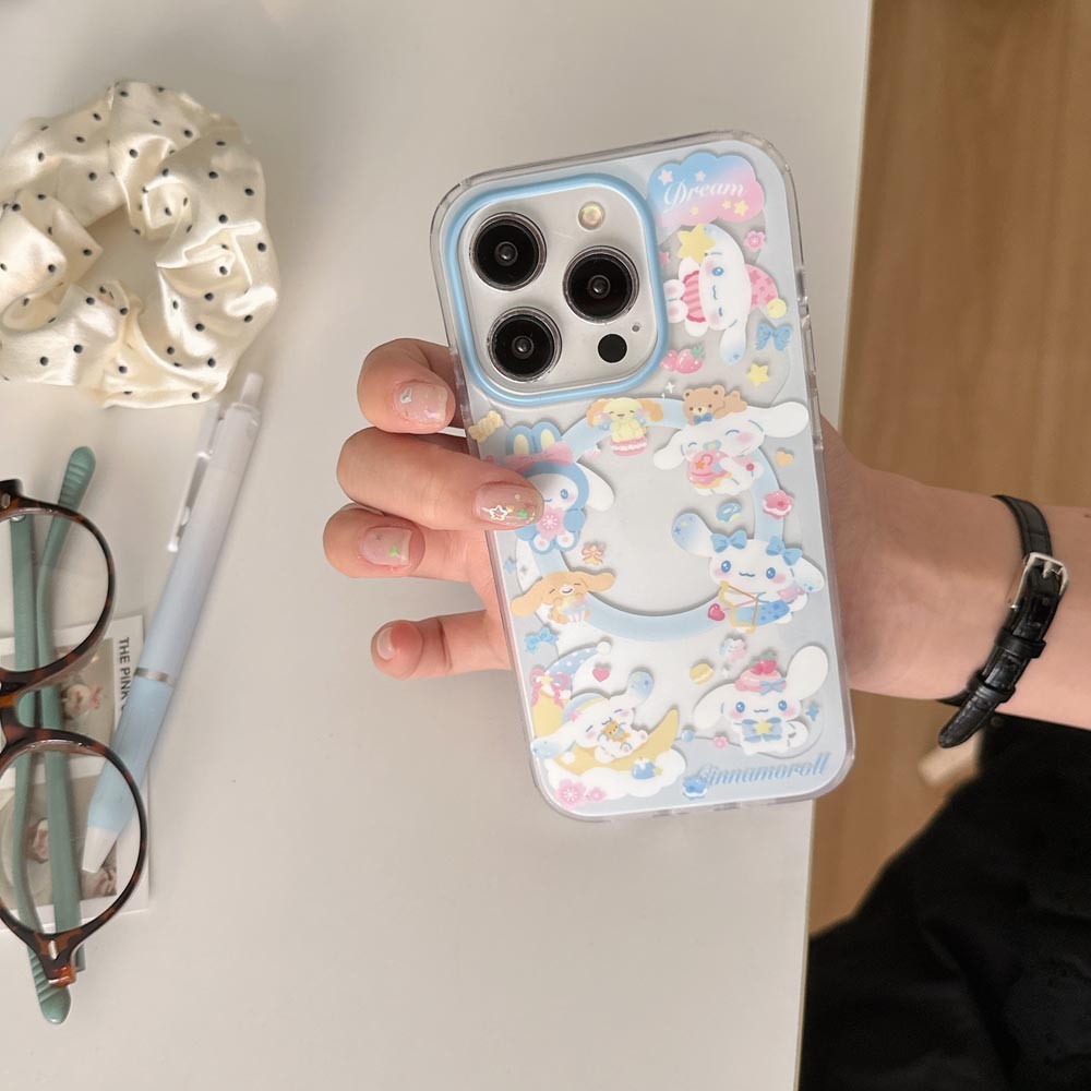 Ốp lưng cứng Tương thích với iPhone 13 13Pro 13ProMax 14 14Pro 14ProMax 15 15Pro 15ProMax 16 16Pro 16ProMax 17 17Pro 17ProMax Ốp nam châm họa tiết Cinnamoroll màu xanh lam