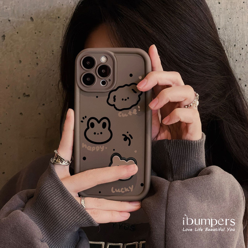 ibumpers Ốp Lưng IPhone Họa Tiết Hoạt Hình Đáng Yêu Đơn Giản Có Dây Đeo Ốp Điện Thoại Dày Dặn Silicon Mềm Chống Sốc Chống Bẩn Cho IPhone 16 15 14 12 13 11 Pro Max IP 7 8 Plus X XS XR