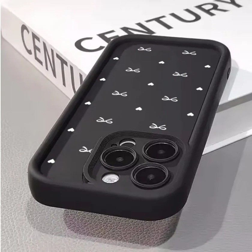Ốp Điện Thoại Họa Tiết Nơ Trái Tim Tình Yêu Màu Đen Cho Realme C67 C63 C61 C55 C53 C51 C35 C33 C30 C21Y C25Y C15 Note 60x 50 Ốp Lưng
