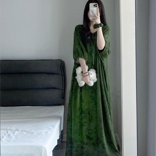 M-4XL Size Lớn Váy Ngủ Nữ [2227 Kích Thước Cực Lớn 150kg Mới Phong Cách Trung Hoa Phong Cách Quốc Gia Váy Ngủ Nữ Xuân Thu Cao Cấp Rời Bộ Đồ Ngủ Nhà Váy Dài Trung Bình Quần Áo Nữ