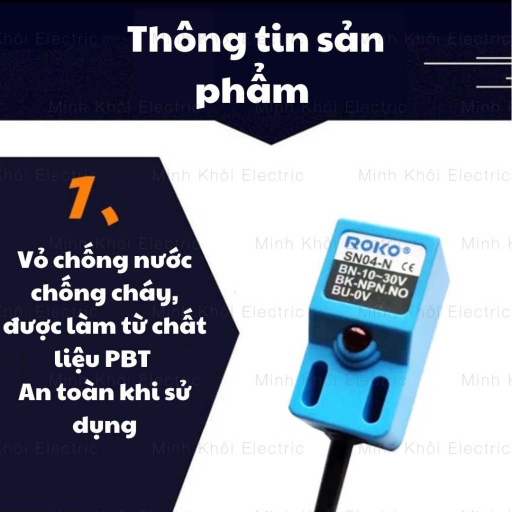 Cảm biến tiệm cận ROKO SN04,cảm biến kim loại tiệm cận, cảm biến quang ROKO SN04,cảm biến từ ROKO,cảm biến vuông ROKO SN