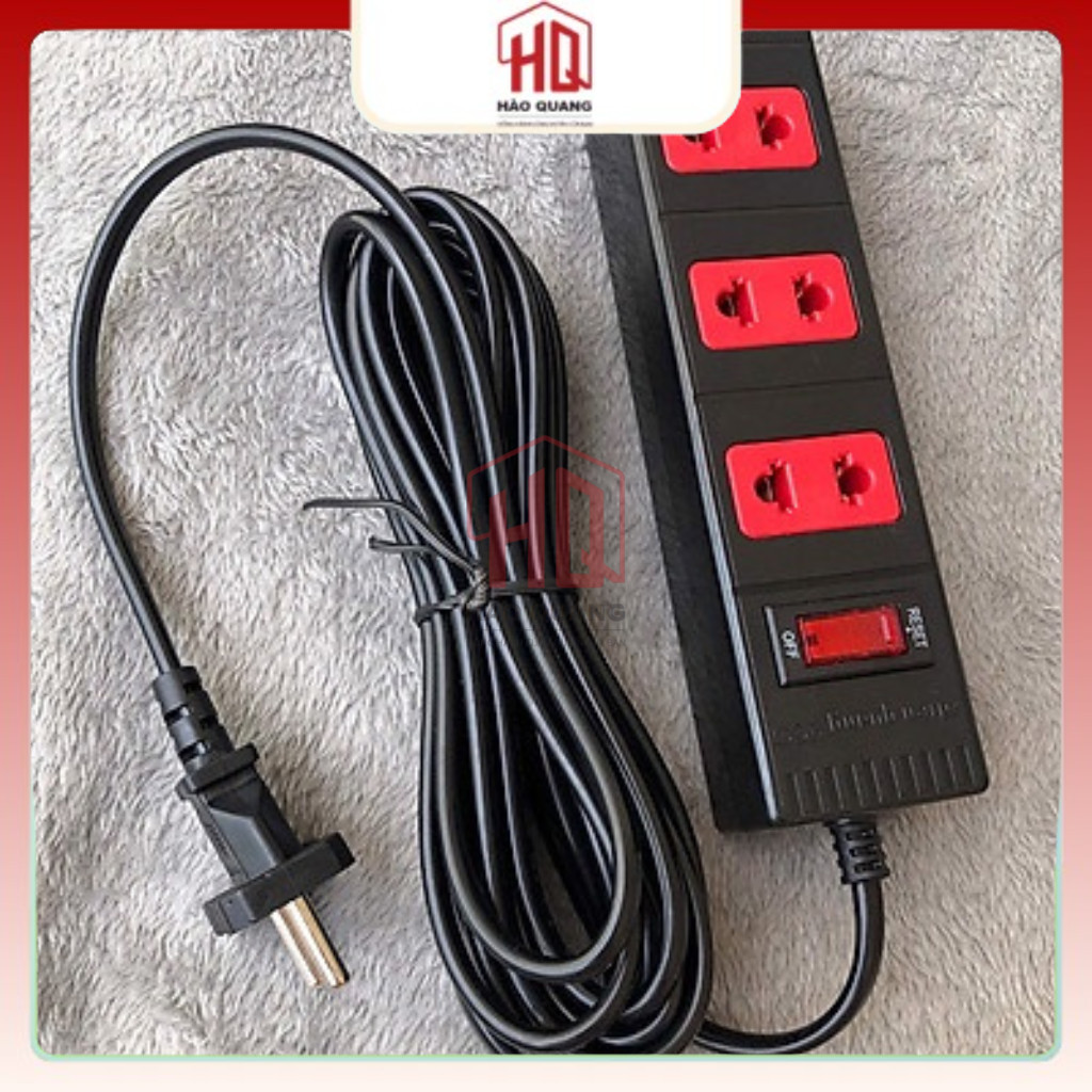 Ổ Cắm Điện Quang ĐQ ESK 5BR 32ECO – 3 Ổ Cắm 2 Chấu, Dây 2m/5m, Màu Đen Đỏ, An Toàn Tiện Dụng