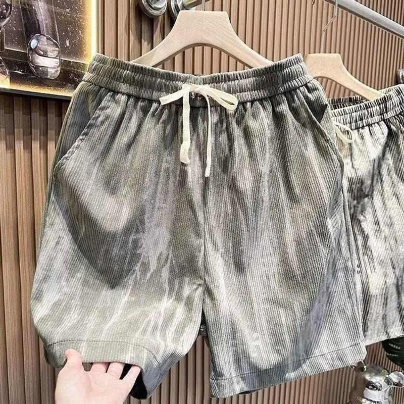 ThaliaWisp American Retro Tie-Dyed Sọc Quần Short Nam Mùa Hè Mỏng Băng Lụa Quần