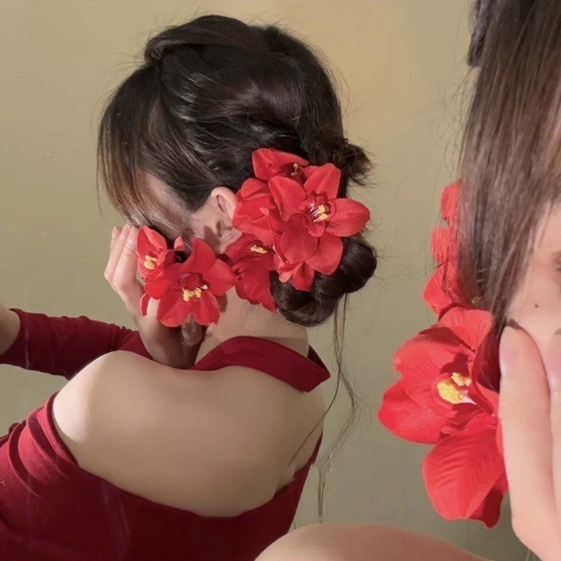 Kẹp tóc Lily hai đầu - Kẹp bên bãi biển dành cho nữ - Phụ kiện tóc tươi - Kẹp tóc hoa mô phỏng phong cách Hàn Quốc - để hẹn hò, tiệc tùng - Sweet Girls Side Bangs Barrettes