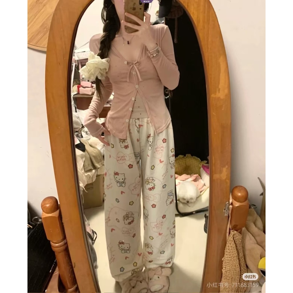 Mùa hè Mới Đầu Lớn Hoạt Hình Hello Kitty Pyjama Quần Nữ Phiên Bản Hàn Quốc Quần Nhà Giải Trí [BL]