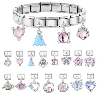 Mặt dây chuyền pha lê Bướm Love Series Ý Charm Link Fit Vòng tay bằng thép không gỉ 9mm Làm DIY