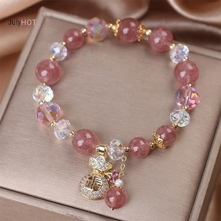 Vòng tay dâu tây pha lê nữ có túi đựng tiền, dễ co giãn, thích hợp làm quà tặng cho các bữa tiệc