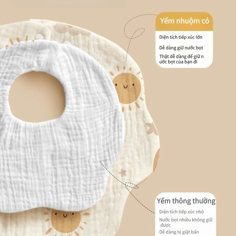 Yếm Xô Muslin Cho Bé Gái Bé Trai 6 Lớp Organic Tròn An Toàn Cho Da Trẻ Sơ Sinh Thấm Dãi, Ăn Dặm, Uống Sữa