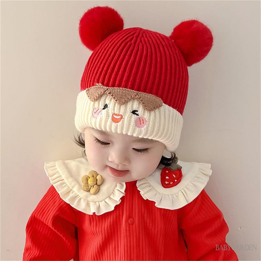 / / -Toddler Baby Puff Ball Beanie Dễ Thương Mùa Đông Ấm Áp Bao Tai Chunky Mũ Đan Cho Bé Gái Bé Trai