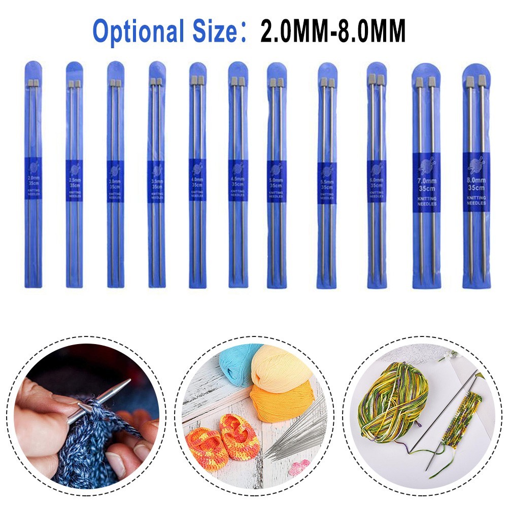 [Cosyh] Kim đan thẳng 35cm Móc móc thép không gỉ Dụng cụ đan DIY