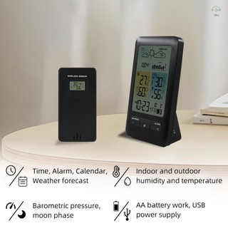 Đồng hồ báo thức trạm thời tiết LCD có Snooze Máy đo độ ẩm nhiệt độ ngoài trời trong nhà kỹ thuật số Máy đo độ ẩm có đèn nền / Ngày / Tuần / Giai đoạn mặt trăng / Mức độ thoải mái / Dấu hiệu báo động