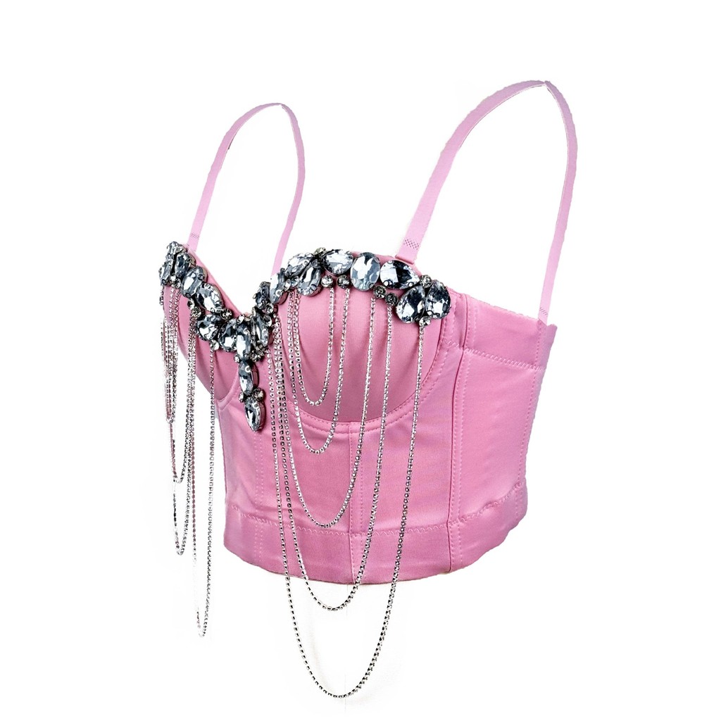 Dây Xích Trắng Kim Cương Gợi Cảm Corset Thiết Kế Cảm Giác Châu Âu Phong Cách Mỹ Mặc Bên Trong Cao Cấp Bên Ngoài Mặc Áo Ngực Xương Cá