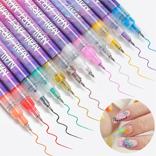 Bộ bút nghệ thuật làm móng tay 12 màu Bộ dụng cụ thiết kế móng tay khô nhanh Acrylic chống thấm nước DIY Bàn chải làm móng tay chống nhòe