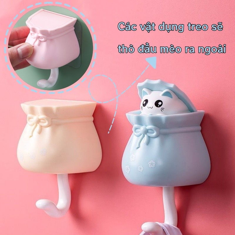 Móc Treo Đồ Gắn Tường Hình Mèo Dễ Thương,Móc Dán Tường không cần khoan đuc,Tự động chia tỷ lệ