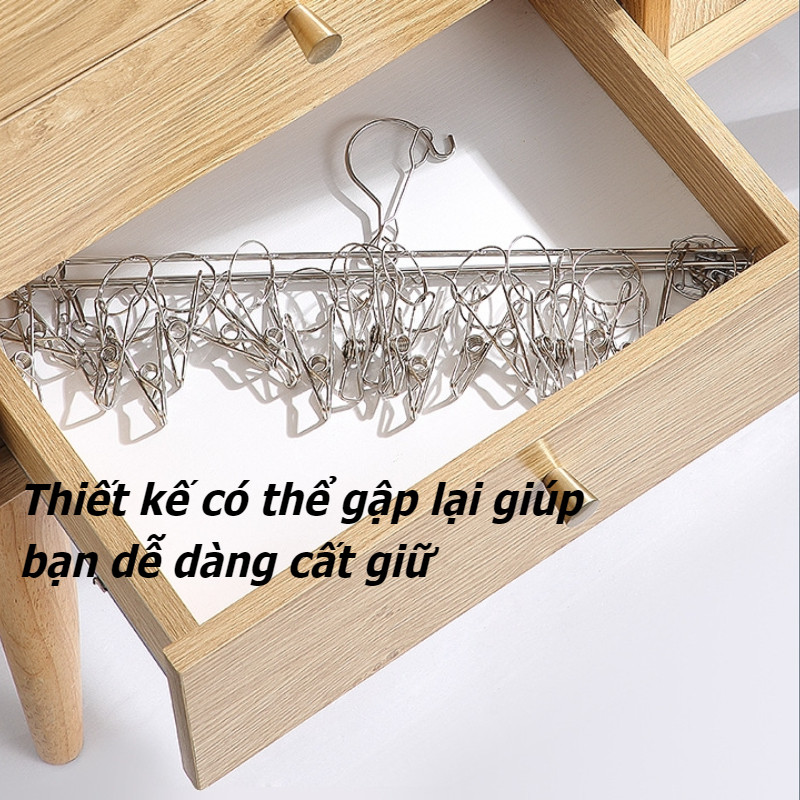 Giá đỡ tất bằng thép không gỉ,Giá phơi quần áo chống gió Kẹp tất Móc treo đồ lót Tất giữ 2/3/4 tầng