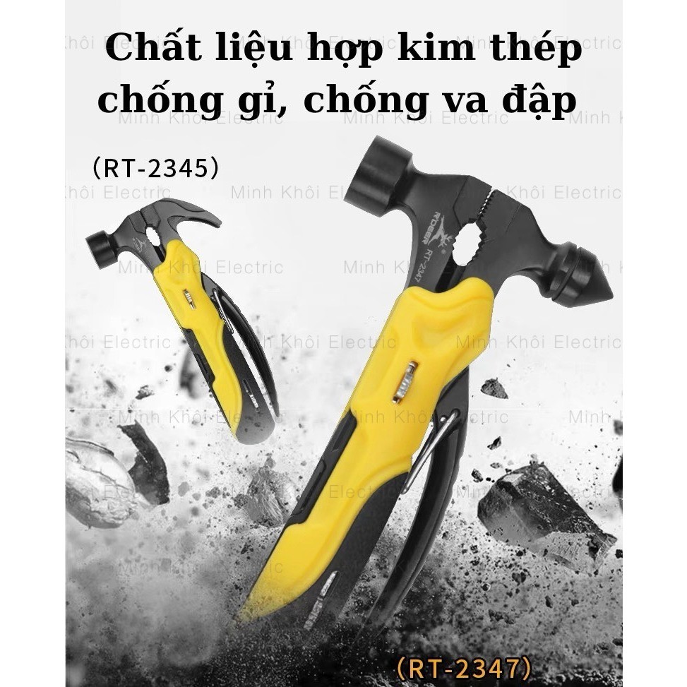 Búa đa năng Rdeer cao cấp RT-2345,búa rìu kìm đa năng hỗ trợ thoát hiểm,cứu hộ,picnic,sinh tồn,búa nhổ đinh, búa thép