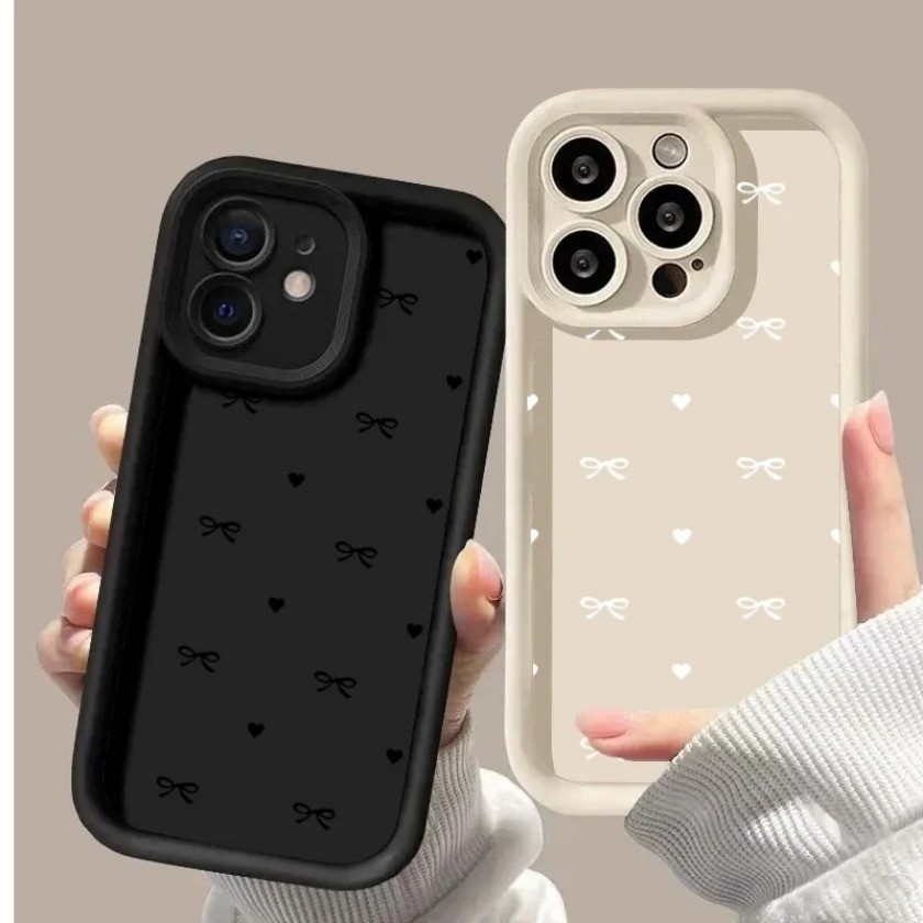 Ốp Điện Thoại Họa Tiết Nơ Trái Tim Tình Yêu Màu Đen Cho Realme C67 C63 C61 C55 C53 C51 C35 C33 C30 C21Y C25Y C15 Note 60x 50 Ốp Lưng