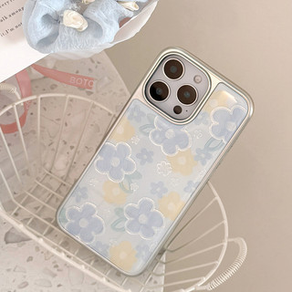 [Sheren] Vỏ điện thoại iPhone Gilt Blue Flower Thích hợp cho i16 15 14 13 12 11 pro max Vỏ bảo vệ chống sốc
