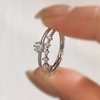 Bộ 2 Món S925 Bạc Zircon Nhẫn Trang Sức Thời Trang Đơn Giản Quà Tặng Nữ