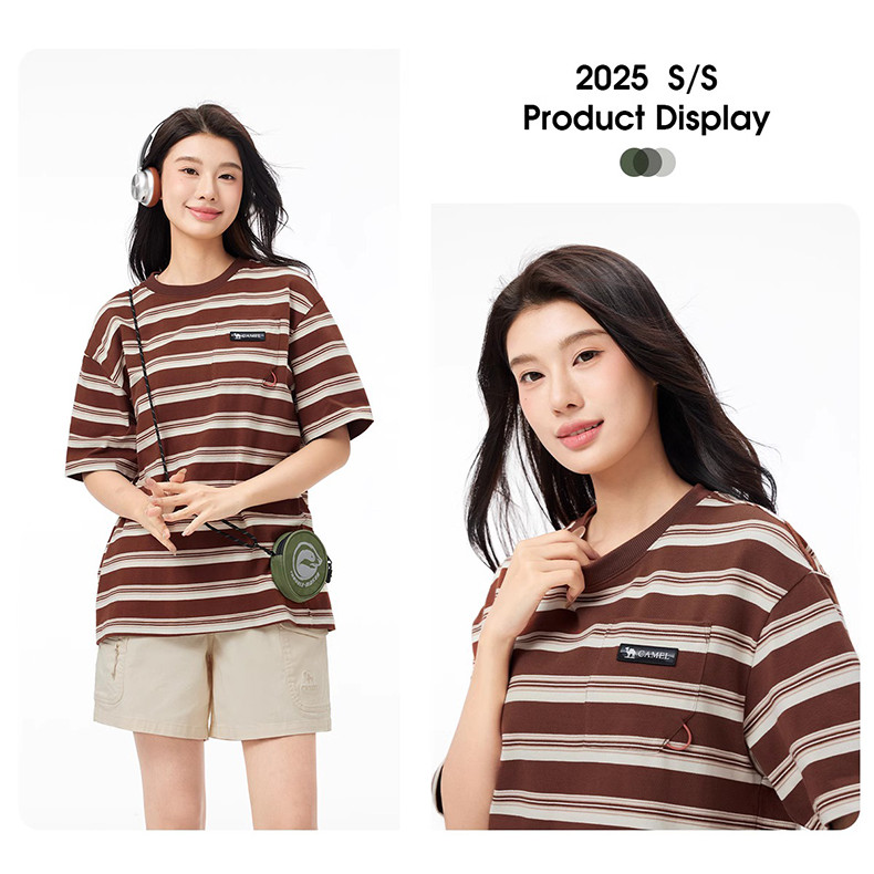 Ảnh Váy sọc nữ CAMEL CROWN Váy Polo dáng rộng tay ngắn khí chất 3