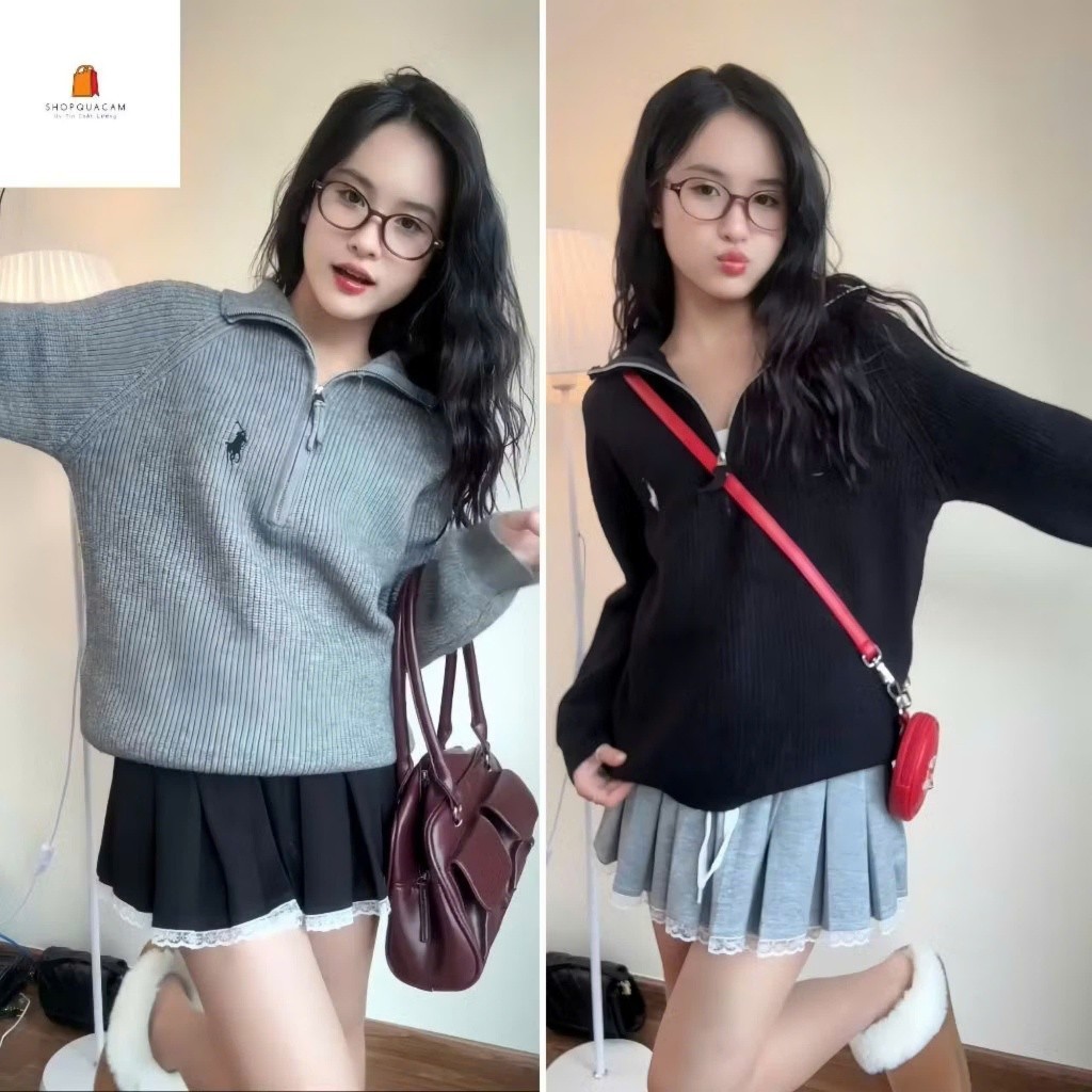 Áo Polo Cổ Sơ Mi Thêu Ngựa KCloset Áo Len Dày Dặn Dáng Rộng Nữ Tính