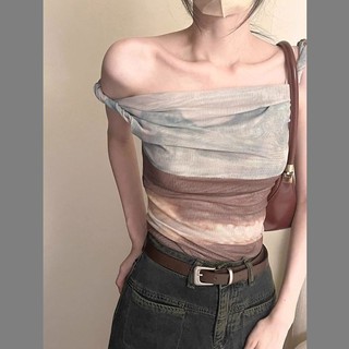Màu Gradient Smudge Màu Sắc Tương Phản Gạc Cảm Giác Cao Cấp Tranh Sơn Dầu Series Không Đều Camisole Nữ Mùa Hè Phong Cách Hàn Quốc Ngắn quây Bên Trong Ngọt Cay Top