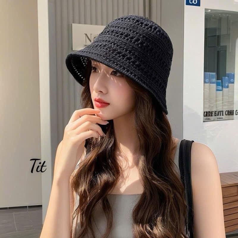 Mũ Chống Nắng Nữ Phong Cách Mới Mùa Hè Rỗng Dệt Kim Thoáng Khí Xô Mũ Chống Nắng Lưu Vực Mũ Mặt Nhỏ Mũ Chống Nắng