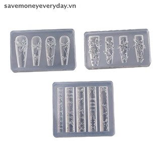 [savemoneyeveryday] Khuôn khắc móng tay bằng silicon 3D Tấm dập móng tay Stencils DIY UV Gel Dụng cụ làm móng tay Người đam mê nghệ thuật làm móng [vn]