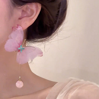 Bông tai hồng bướm tua rua, phong cách mới, kích thích dopamine