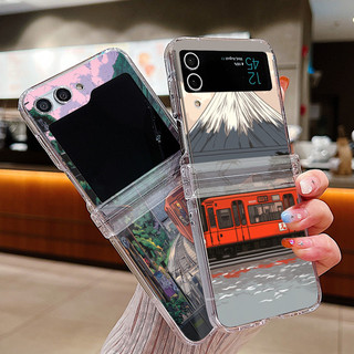 Phim Hoạt Hình Họa Tiết Xe Lửa Trong Suốt Ốp Lưng Điện Thoại Samsung Galaxy Z Flip 6 Flip 5 Flip 4 5G Full Bản Lề Cứng PC Gấp Dành Cho Samsung Z Flip6 Flip5 Flip4 Flip3