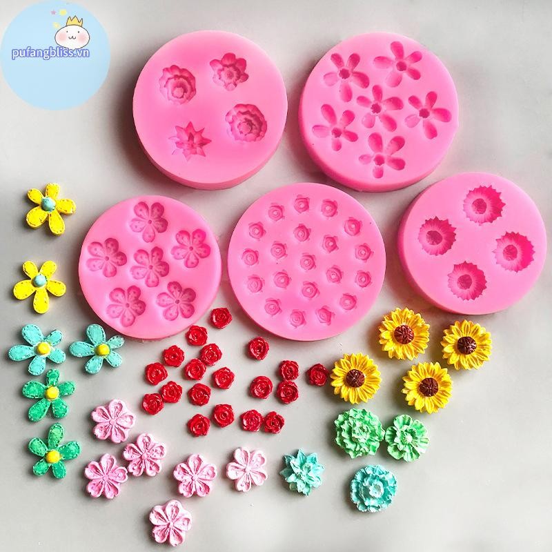 Pufangbliss Bộ sưu tập hoa đa phong cách Khuôn silicon DIY Bánh được trang trí bằng kẹo mềm dạng lỏng Khuôn nướng bánh nhà bếp VN