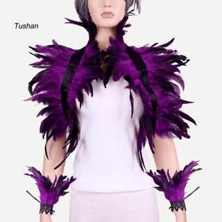 [Ts] Mardi Gras Phụ kiện dự tiệc Dây đeo nhung có thể điều chỉnh Khăn choàng lông vũ Khăn choàng cổ phong cách Gothic có vòng cổ tay Halloween Cosplay Khăn quàng vai