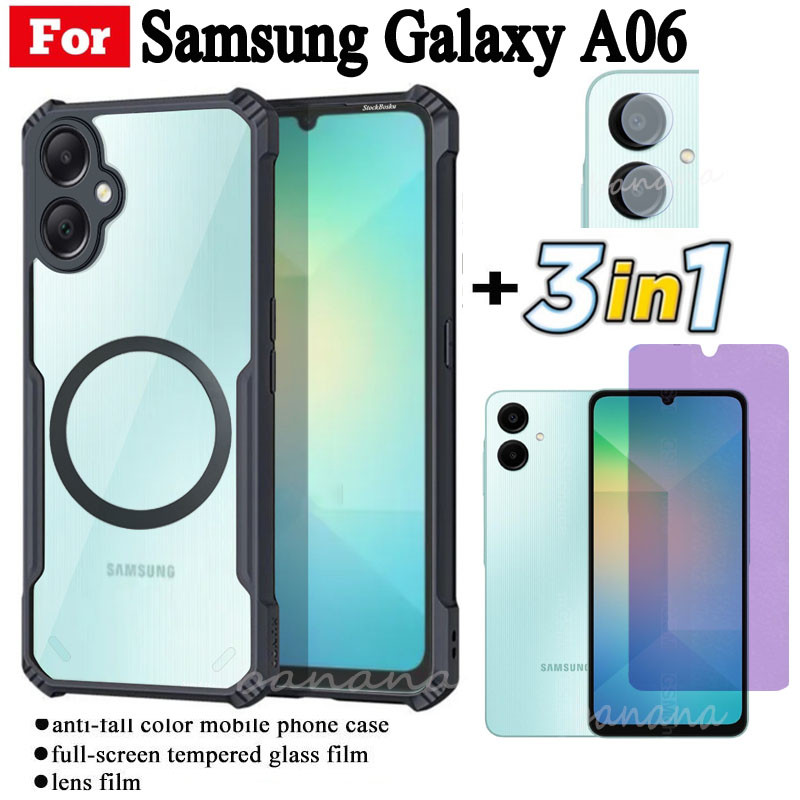Ốp Điện Thoại Chống Sốc 3 Trong 1 Samsung A06 Có Nhãn Dán Sạc Không Dây Từ Tính Cho Samsung A16 A15 A05 A55 M35 Kính Cường Lực Chống Gián Điệp Bảo Vệ Màn Hình Và Phim Ống Kính