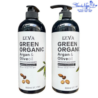 Dầu gội xả siêu mượt phục hồi LEVA Green Organic Argan & Olive oil ( hương nước hoa) 800mlx2 [ TN ]