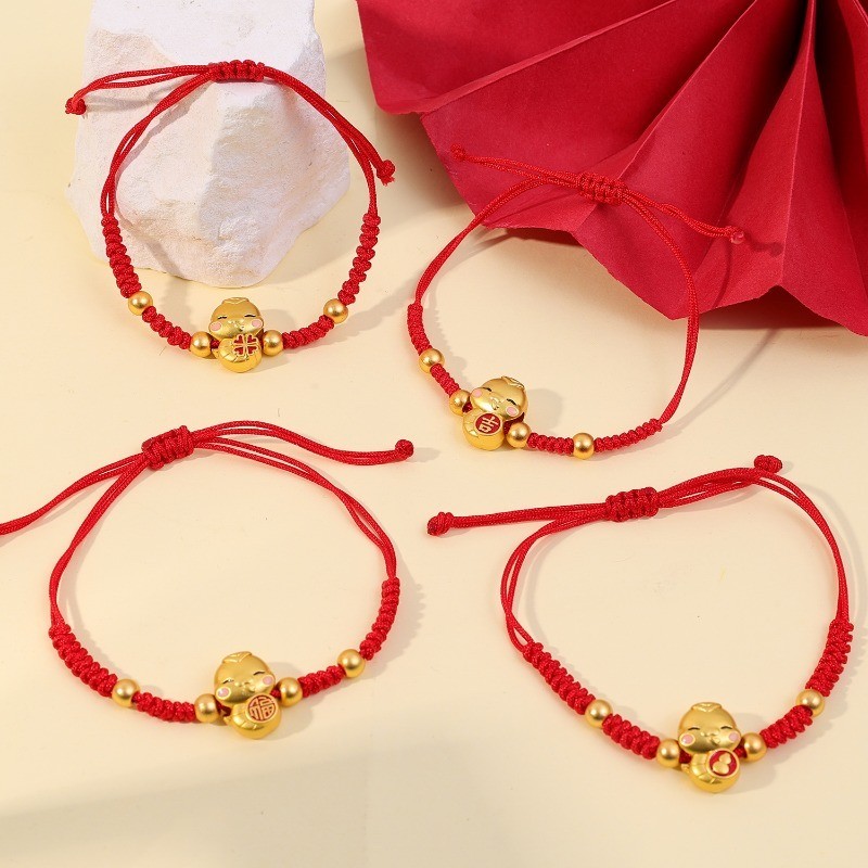 Dây chuyền tay rắn cung hoàng đạo phong cách Trung Quốc - Dây dệt thủ công màu đỏ - Thời trang, có thể điều chỉnh, sáng tạo, dễ thương - Phụ kiện trang sức năm mới - Vòng tay bện may mắn năm rắn