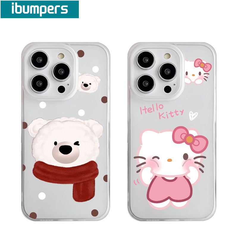 ibumpers Ốp Lưng IPhone Gấu Dễ Thương Hello Kitty Họa Tiết Ốp Điện Thoại Trong Suốt Nhám Mờ TPU Mỏng Chống Sốc Chống Bẩn Cho IPhone 16 15 14 12 13 11 Pro Max IP 7 8 Plus X XS XR