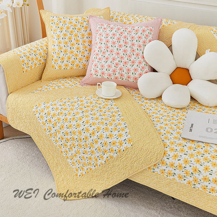 Bọc ghế sofa cotton phong cách đồng quê, hoa cúc tươi, thoáng khí, bọc ghế sofa cho mọi mùa, đệm sofa in hình