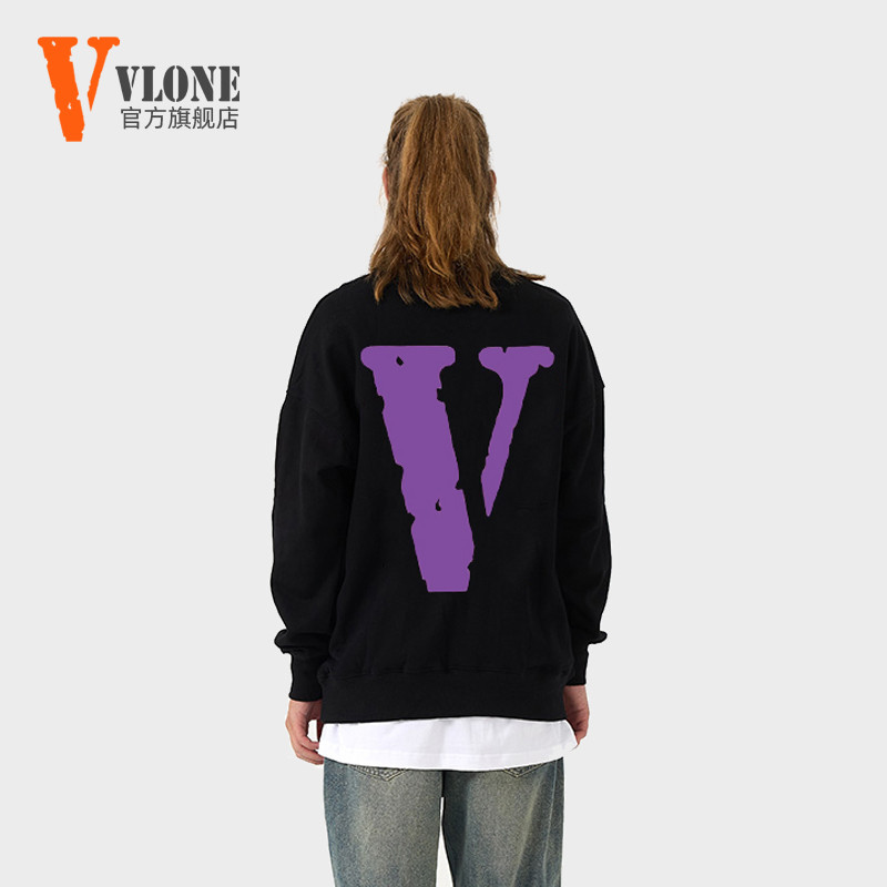 Bán chạy VLONE phổ biến của Mỹ xu hướng cổ thủy thủ đoàn lớn in chữ V dáng rộng áo len nam nữ 1121
