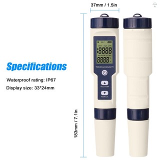 Máy đo kiểm tra kết hợp đa tham số chuyên nghiệp 5 trong 1 PH / EC / TDS / Độ mặn / Nhiệt kế Máy kiểm tra đa chức năng kỹ thuật số Máy kiểm tra chất lượng nước