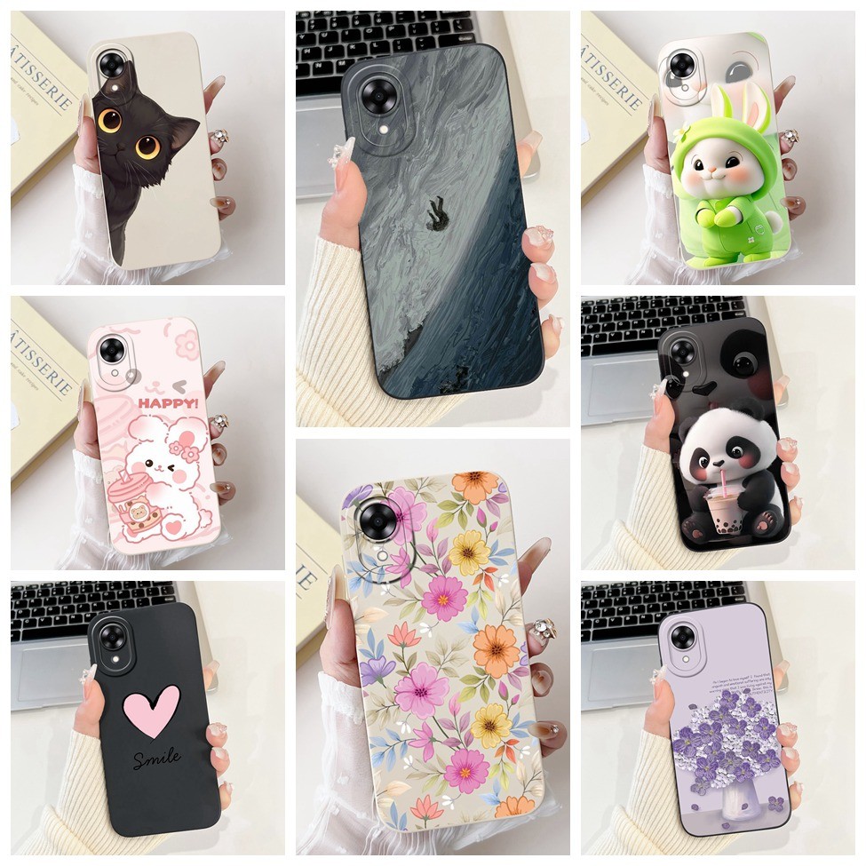 Ốp lưng Oppo A17k Mèo Gấu Trúc Thỏ Thời Trang Hoa Tình Yêu Ốp Lưng Oppo A17k CPH2471 Vỏ Điện Thoại Thẩm Mỹ
