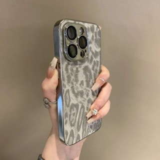 Ốp Điện Thoại Da Báo Viền Mạ Điện Sang Trọng Cho iPhone16 Pro Max 15 14 13 12 11 Pro Max Camera Chống Sốc Bảo Vệ Toàn Diện Ống Kính Ốp Lưng Cứng Chống Rơi